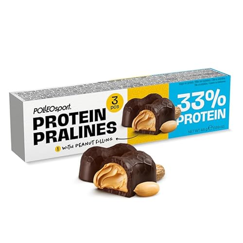 POLLEOsport Protein Pralines, 48 g - Proteinpralinen mit Erdnusscreme, Milchschokolade-Überzug, 33% Protein, 0,7 g Zucker - knusprig außen, cremig innen von POLLEO sport