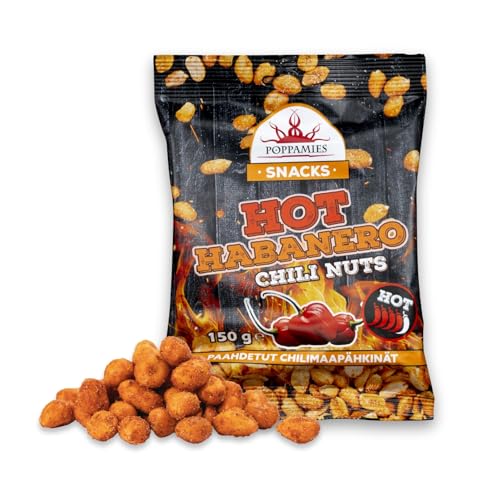 Poppamies Hot Habanero Chili-Nüsse – Scharfe Erdnüsse sind eine tolle Wahl zum Knabbern – Glutenfrei, Laktosefrei, Vegan – Scharfe Schärfe – 150g von POPPAMIES