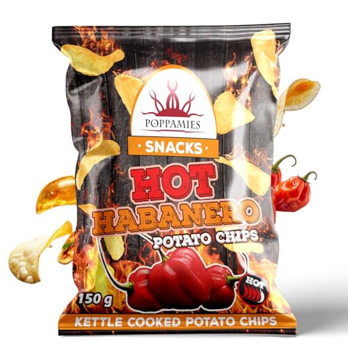 Poppamies Hot Habanero Kartoffelchips – Extra Scharf, Dick Geschnittene, Knusprige Chips – Hergestellt mit Echter Habanero-Chili für Feurige Schärfe – 150g Packung von POPPAMIES