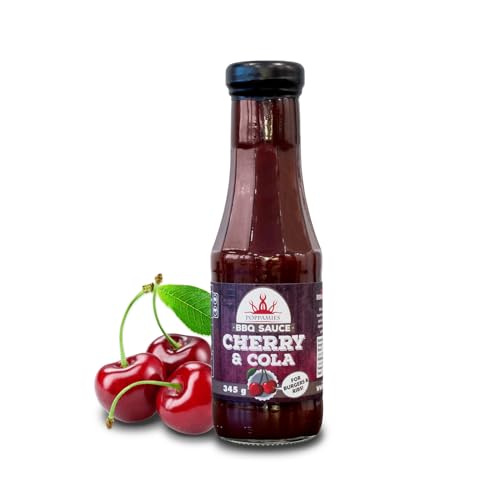 Poppamies Kirsch- & Cola-BBQ-Sauce – American Style Barbecue-Sauce für Schweine- und Rindfleisch - Ideal für Rippchen und Burger - Zum Abschluss des Grillens auf das Essen gießen - 345g von POPPAMIES