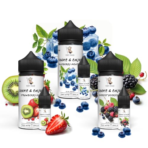 POPY TRADE - Shake & Enjoy - 3er Set - Apple Grape, Orange Bonbon, Forest Berries - Hochdosiertes Aroma 10ml in 120ml Chubby Gorilla Flasche. Vernebler, Nebelmaschinen, Lebensmittel, Getränke von POPY