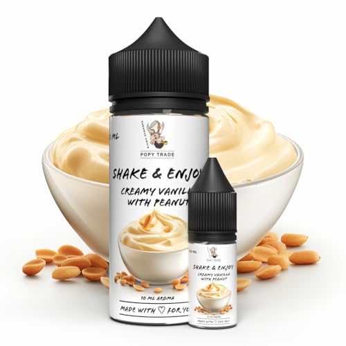 POPY TRADE - Shake & Enjoy - Creamy Vanilla & Peanut - Hochdosiertes Aroma 10ml in 120ml Chubby Gorilla Flasche, einfaches mischen. Für Vernebler, Nebelmaschinen, Diffusor, Lebensmittel, Getränke uvm von POPY