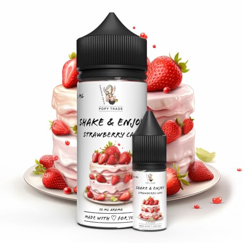 POPY TRADE - Shake & Enjoy - Hochdosiertes Aroma 10ml in 120ml Chubby Gorilla Flasche, einfaches mischen. Für Vernebler, Nebelmaschinen, Diffusor, Lebensmittel, Getränke uvm (Strawberry Cake) von POPY