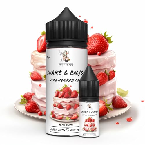 POPY TRADE - Shake & Enjoy - Strawberry Cake - Overdosed Aroma 10ml in 120ml Chubby Gorilla Flasche, einfaches mischen. Für Vernebler, Nebelmaschinen, Diffusor, Lebensmittel, Getränke uvm. von POPY