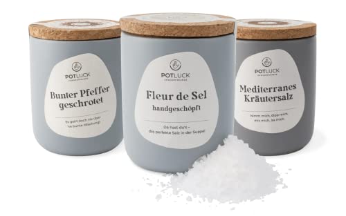 POTLUCK 3er Gewürz Set Salt & Pepper I 3 verschiedene Salz & Pfeffer Mixe für jeden Geschmack I Geschenk für Männer und Frauen von POTLUCK Gewürzfreunde