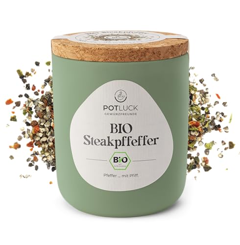 POTLUCK | Bio Steakpfeffer mit Meersalz | Gewürzmischung im Keramiktopf | 70g | Vegan, glutenfrei und mit natürlichen Inhaltsstoffen von POTLUCK Gewürzfreunde