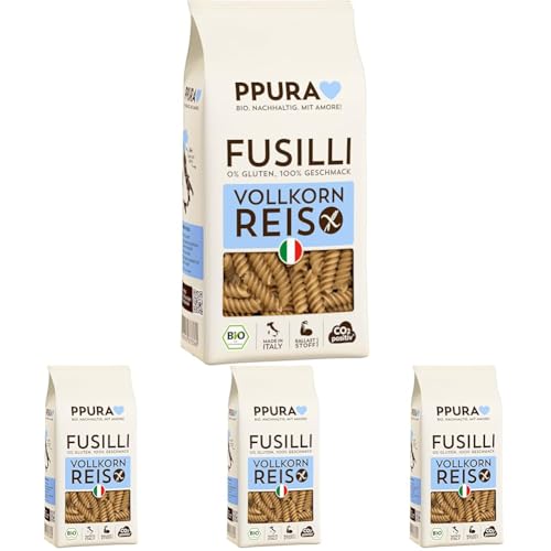 PPURA Bio Fusilli aus Vollkornreis - Glutenfrei | 400g Pasta | 100% Natürlich, Ohne Farb- & Konservierungsstoffe | Italienische Spiral-Nudeln | Bronzeverfahren | Zero Foodwaste (Packung mit 4) von PPURA