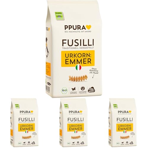 PPURA Bio Fusilli aus ital. Emmer Urkorn | 500g Pasta | Ur-Getreide | 100% Natürlich, Ohne Farb- & Konservierungsstoffe | Saisonal & Regional | Spiral-Nudeln | Bronzeverfahren | Zero Foodwaste von PPURA