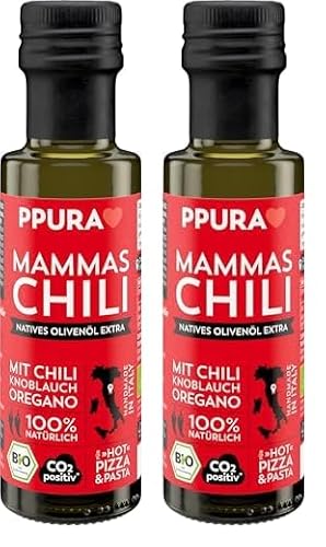 PPURA Bio Natives Olivenöl Extra Mammas Chili | Italienisches Oliven Öl mit Chili, Knoblauch & Oregano | 100% Natürlich, Ohne Zusatzstoffe und Aromen | Kaltgepresst & Lichtgeschützt | 100ml von PPURA