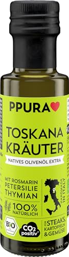 PPURA Bio Natives Olivenöl Extra Toskana Kräuter | Italienisches Oliven Öl mit Rosmarin, Petersilie & Thymiam | 100% Natürlich, Ohne Zusatzstoffe und Aromen | Kaltgepresst & Lichtgeschützt | 100ml von PPURA