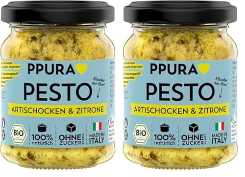 PPURA Bio Pesto Artischocken & Zitrone | Vegane Pasta-Sauce mit Artischocken, Sizilianischer Zitrone & Nat. Olivenöl Extra | Made in Italy | 100% Natürlich Ohne Zusatzstoffe | Glutenfrei | 120g Glas von PPURA