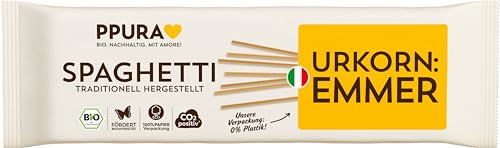 PPURA Bio Spaghetti aus ital. Emmer Urkorn | 500g Pasta | Ur-Getreide | 100% Natürlich, Ohne Farb- & Konservierungsstoffe | Saisonal & Regional |Italienische Nudeln | Bronzeverfahren | Zero Foodwaste von PPURA