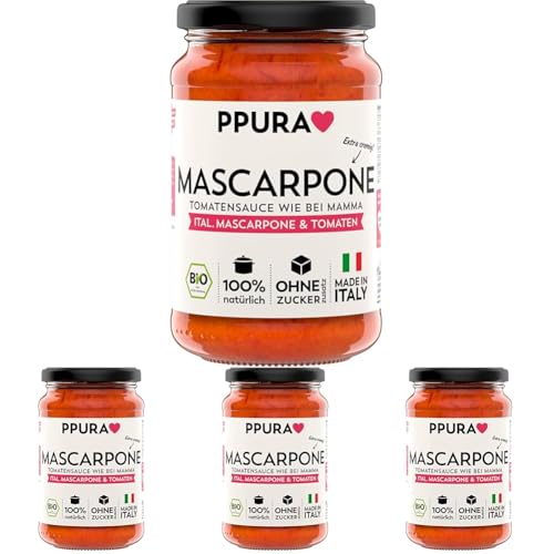 PPURA Bio Tomatensauce Mascarpone | Pasta-Sauce mit Italienischer Mascarpone & Tomaten | Sugo Made in Italy | 100% Natürlich Ohne Zusatzstoffe | Nudel-Soße aus Italien | 340g Glas (Packung mit 4) von PPURA