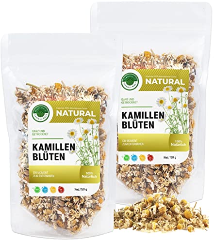 Kamillentee Kamillenblüten getrocknet lose 150g x 2 er Packung I tee kamille im Beutel | 100% natürlich und geschmack I von Natural Welt (2) von PREMIUM QUALITÄT NATURAL WELT