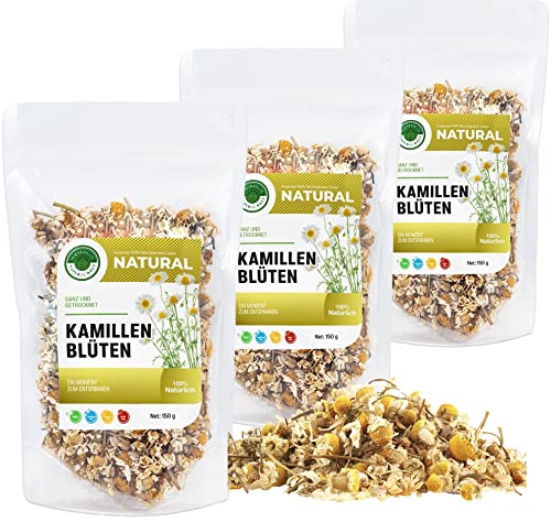 Kamillentee Kamillenblüten getrocknet lose 150g x 3 Packung I tee kamille im Beutel | 100% natürlich und geschmack I von Natural Welt (3) von PREMIUM QUALITÄT NATURAL WELT