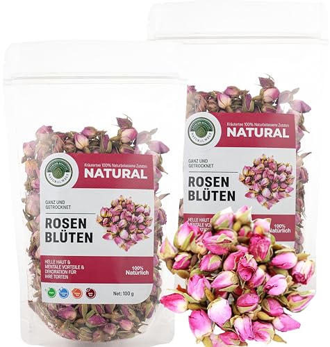 NATURAL WELT Rosenblüten getrocknet 100g x 2 Packung I getrocknete Rosenknospen I Rosenblütentee I essbar hochwertiger Rosentee potpourri deko (2) von PREMIUM QUALITÄT NATURAL WELT