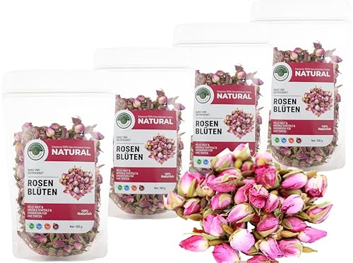 NATURAL WELT Rosenblüten getrocknet 100g x 4 Packung I getrocknete Rosenknospen I Rosenblütentee I essbar hochwertiger Rosentee potpourri deko (4) von PREMIUM QUALITÄT NATURAL WELT