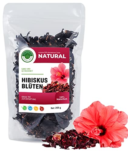 Natural Welt Hibiskustee ganz getrocknet 205 g I Premium qualität hibiskusblüten I leicht säuerlich-fruchtiger Geschmack I aus Ägypten (1) von PREMIUM QUALITÄT NATURAL WELT