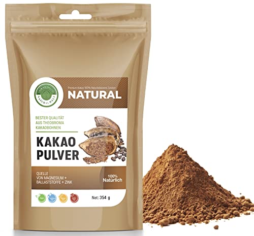 Natural Welt Kakaopulver 354 g. Rohes Kakao Pulver für heiße Schokolade I aus Peru I ohne Zucker 100% natürliches Kakao Pulver I aus Hochwertigen Kakaobohnen von PREMIUM QUALITÄT NATURAL WELT