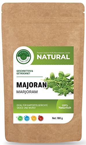 Natural Welt Majoran getrocknet und gerebelt 180 g I 100% rein und naturbelassen zur Zubereitung von Gewürz I Im wiederverschließbaren Aromabeutel von PREMIUM QUALITÄT NATURAL WELT