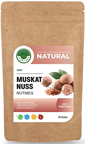 Natural Welt Muskatnuss ganz und getrocknet 16 Stück, premium qualität muskatnuss, aus Siau/Ambon Indonesien Muskatnüsse ganz von PREMIUM QUALITÄT NATURAL WELT