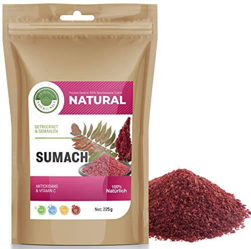 Natural Welt Sumach gewürz 225 g gemahlen I I 100% natürlich hochwertiges Sumach I Premium Qualität Sumac von PREMIUM QUALITÄT NATURAL WELT