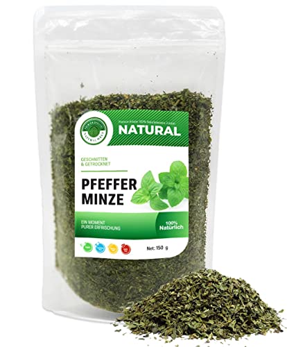 Pfefferminztee Pfefferminzeblätter 150g I lose getrocknet Pfefferminze I geschnittene lecker Minze von PREMIUM QUALITÄT NATURAL WELT