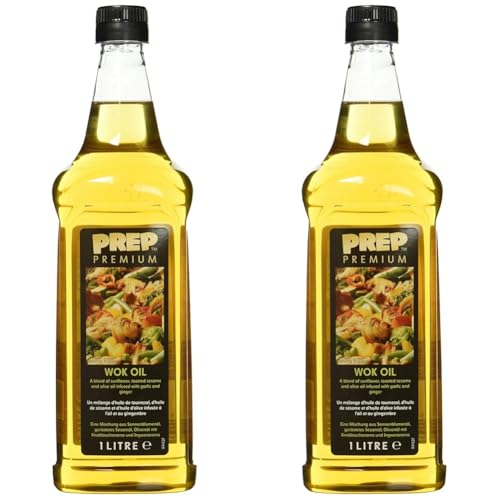 PREP PREMIUM Woköl 1 x 1000 ml PET Wok Öl Für die asiatische Küche Sonnenblumenöl geröstetem Sesam öl, verfeinert mit Knoblauch- & Ingweraromen für Wok Gerichte (Packung mit 2) von PREP PREMIUM