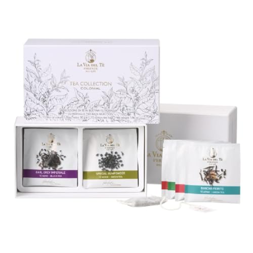 Tea Collection Colonial La via del tea Firenze – Auswahl von 12 Tees im Beutel – weiße Geschenkbox mit goldenen und silbernen Details von PRESTIGE & DELUXE