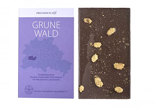 BIO Stadtteil Schokolade Berlin GRUNEWALD, Preussisch süß, Dunkle Schokolade mit Maulbeeren und Datteln, 50g von PREUSSISCH süß