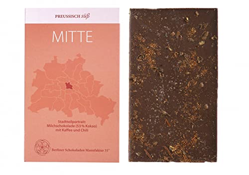 BIO Stadtteil Schokolade Berlin MITTE, Preussisch süß, Milchschokolade mit Kaffee und Chili, 50g von PREUSSISCH süß