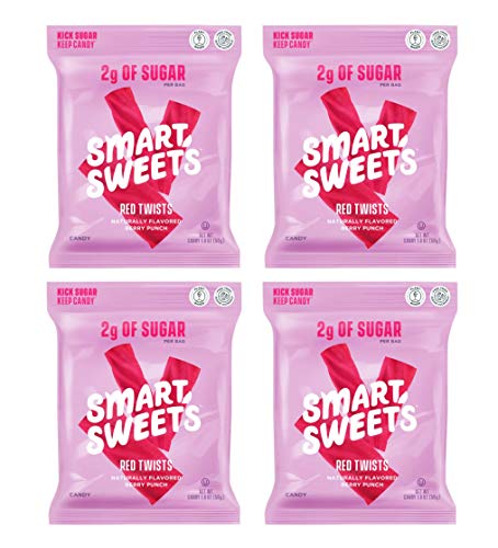 Smart Sweets Red Twists, 4 Stück, gesündere Version von Twisters, 92 % weniger Zucker, 12 g Ballaststoffe, pflanzliche Basis, vegan, Keto-freundlich, nur 110 Kalorien und 2 g Zucker von PRIME NUTRITION