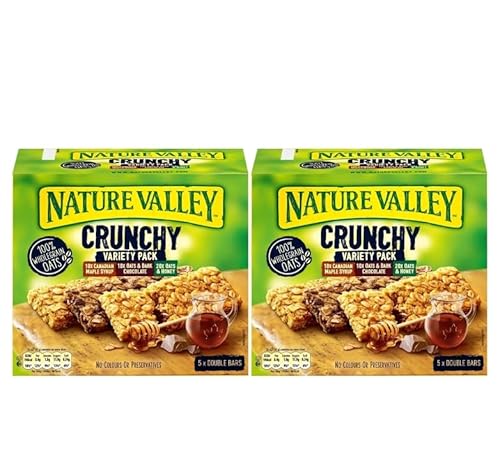 Nature Valley – Sortenpaket. 2 Kartons mit 5 Riegeln. Insgesamt 420 g verschiedene Haferflocken- und Schokoriegel, Haferflocken und Honig, Ahornsirup - Pack Promoo von PROMOO