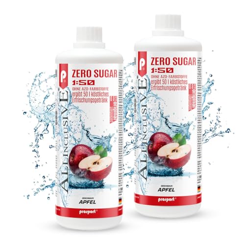 Prosport Allinclusive 2x 1000ml Apfel, ZERO SUGAR Sirup, Premium Getränkekonzentrat 1:50, Vitaldrink, Vitamin B1, B6, B12 von PROSPORT