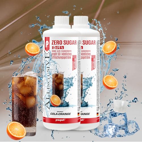 Prosport Allinclusive Cola-Orange 2x 1000ml, ZERO SUGAR Sirup, mit Vitaminen, Premium Getränkekonzentrat 1:50, Vitaldrink von PROSPORT