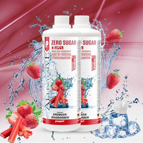 Prosport Allinclusive Erdbeer-Rhabarber 2x 1000ml, ZERO SUGAR Sirup, mit Vitaminen, Premium Getränkekonzentrat 1:50, Vitaldrink von PROSPORT