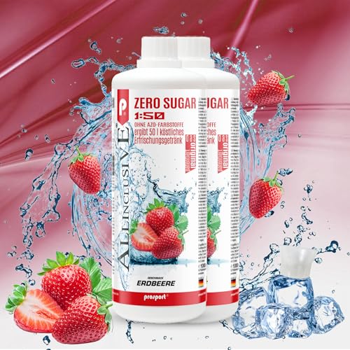 Prosport Allinclusive Erdbeere 2x 1000ml, ZERO SUGAR Sirup, mit Vitaminen, Premium Getränkekonzentrat 1:50, Vitaldrink von PROSPORT