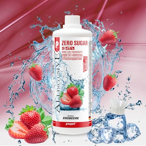 Prosport Allinclusive Erdbeere 3x 1000ml, ZERO SUGAR Sirup, mit Vitaminen, Premium Getränkekonzentrat 1:50, Vitaldrink von PROSPORT