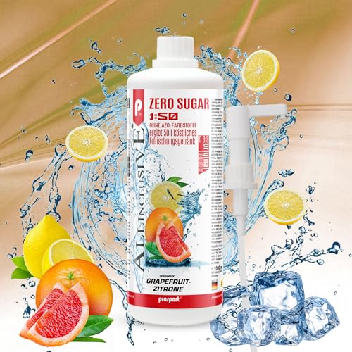 Prosport Allinclusive Grapefruit-Zitorne 1000ml + Dosierpumpe, ZERO SUGAR Sirup, mit Vitaminen, Premium Getränkekonzentrat 1:50, Vitaldrink von PROSPORT