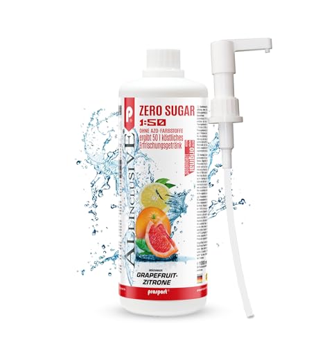 Prosport Allinclusive Grapefruit-Zitorne 1000ml + Dosierpumpe, ZERO SUGAR Sirup, mit Vitaminen, Premium Getränkekonzentrat 1:50, Vitaldrink von PROSPORT