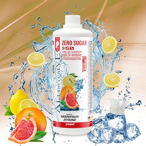 Prosport Allinclusive Grapefruit-Zitrone 3x 1000ml, ZERO SUGAR Sirup, mit Vitaminen, Premium Getränkekonzentrat 1:50, Vitaldrink von PROSPORT