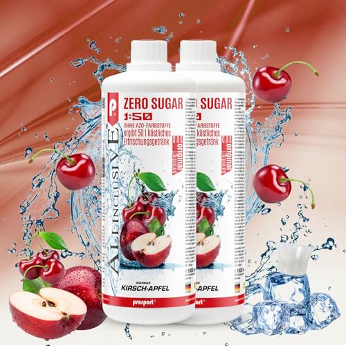 Prosport Allinclusive Kirsch-Apfel 2x 1000ml, ZERO SUGAR Sirup, mit Vitaminen, Premium Getränkekonzentrat 1:50, Vitaldrink von PROSPORT