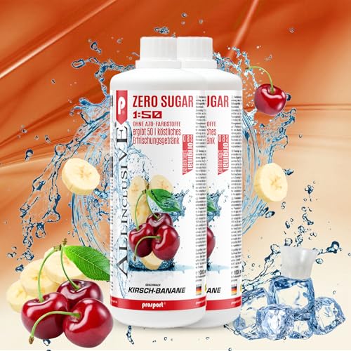 Prosport Allinclusive Kirsch-Banane 2x 1000ml, ZERO SUGAR Sirup, mit Vitaminen, Premium Getränkekonzentrat 1:50, Vitaldrink von PROSPORT