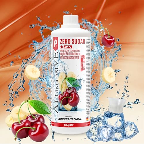 Prosport Allinclusive Kirsch-Banane 3x 1000ml, ZERO SUGAR Sirup, mit Vitaminen, Premium Getränkekonzentrat 1:50, Vitaldrink von PROSPORT