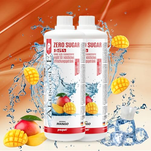 Prosport Allinclusive Mango 2x 1000ml, ZERO SUGAR Sirup, mit Vitaminen, Premium Getränkekonzentrat 1:50, Vitaldrink von PROSPORT