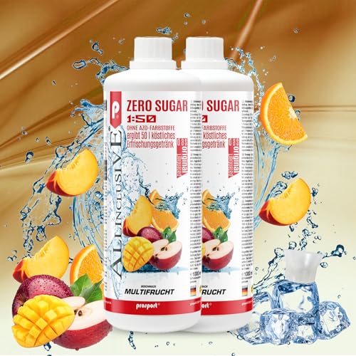 Prosport Allinclusive Multifrucht 2x 1000ml, ZERO SUGAR Sirup, mit Vitaminen, Premium Getränkekonzentrat 1:50, Vitaldrink von PROSPORT