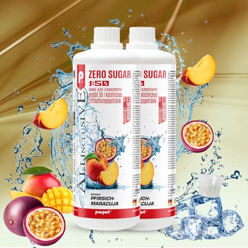 Prosport Allinclusive Pfirsich-Maracuja 2x 1000ml, ZERO SUGAR Sirup, mit Vitaminen, Premium Getränkekonzentrat 1:50, Vitaldrink von PROSPORT