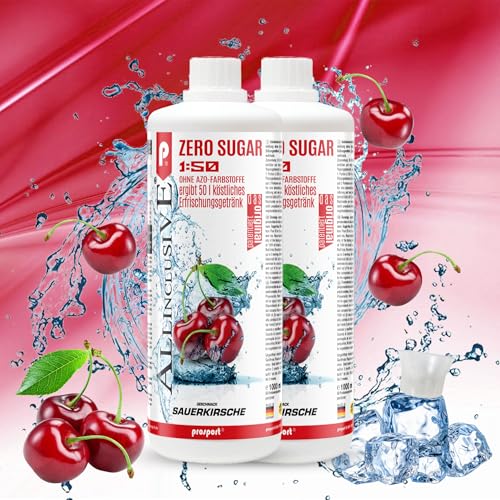 Prosport Allinclusive Sauerkirsche 2x 1000ml, ZERO SUGAR Sirup, mit Vitaminen, Premium Getränkekonzentrat 1:50, Vitaldrink von PROSPORT