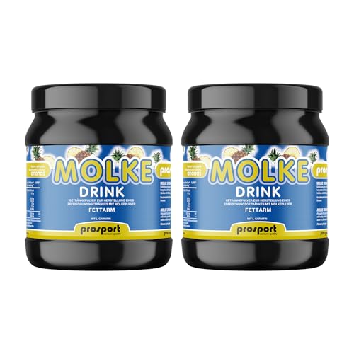 Prosport Molke Drink Ananas + L-Carnitin, 2x 1000g Dose, Trinkmolke, Süssmolke Molkepulver von PROSPORT