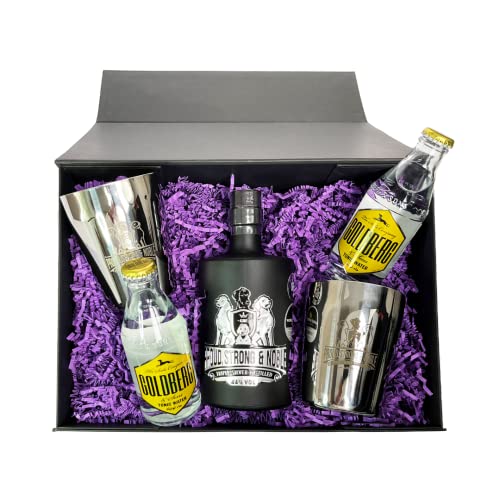 PROUD STRONG & NOBLE premium Geschenkset | Handgemacht | Dry Gin 0,5l 44% VOL. | 2x Goldberg Tonic Water | 2x edle Gin Gläser | Von Bestsellerautor Martin Limbeck von PROUD, STRONG AND NOBLE